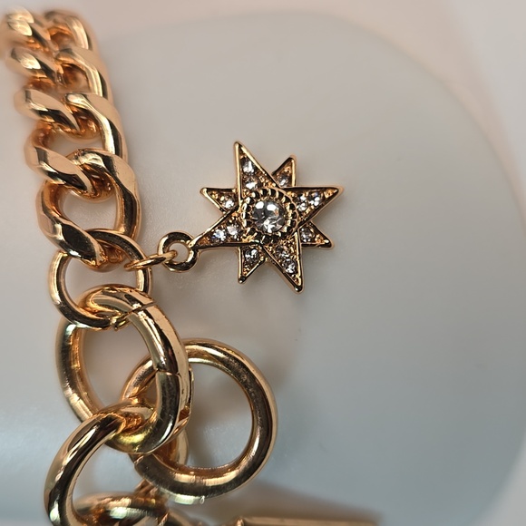 Ettika Starry Charms Gold Chain Bracelet with Star Charm Rhinestones Adjustable - Picture 5 of 11